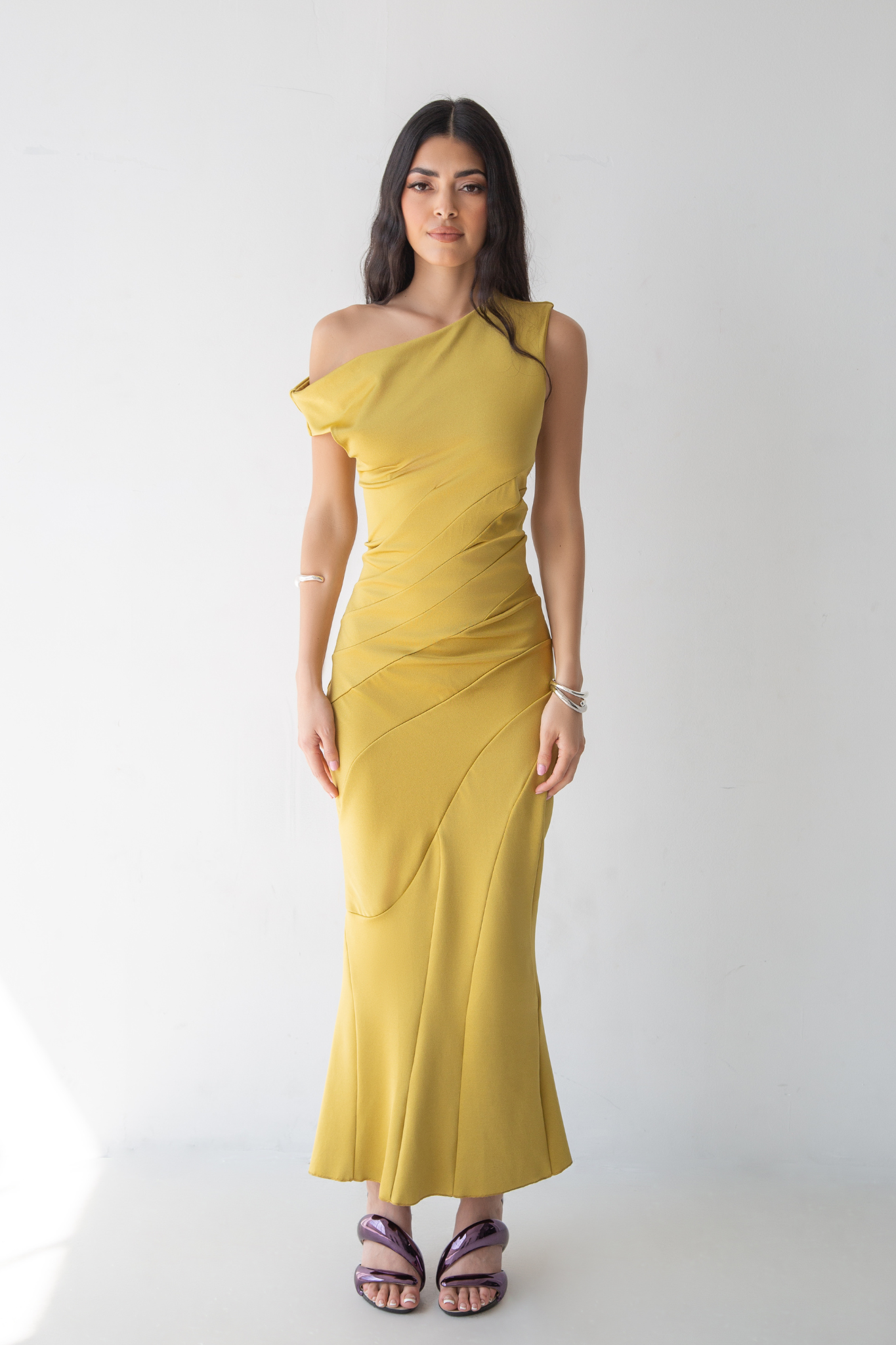 MUSTARD GREEN SEAMS DRESS