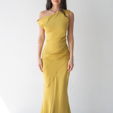MUSTARD GREEN SEAMS DRESS